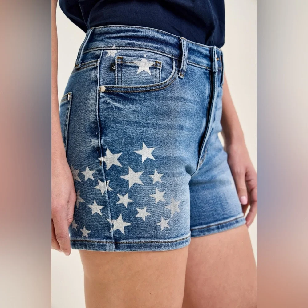 Judy Blue High Rise Slim Star Splatter Jean Shorts